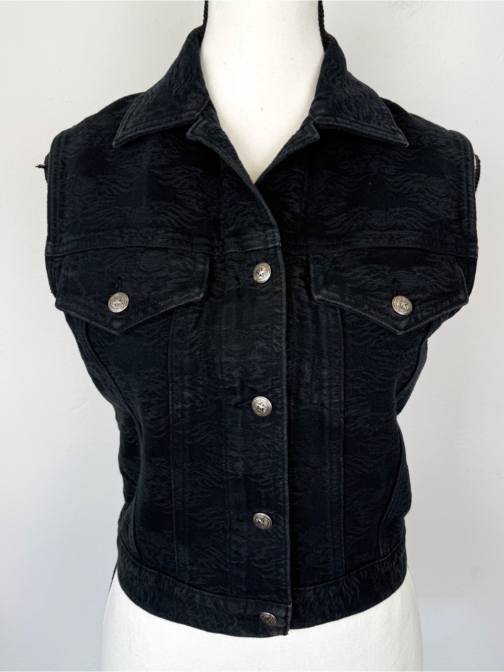 Vintage Harley Davidson Size XS Black Textured Denim Vest
